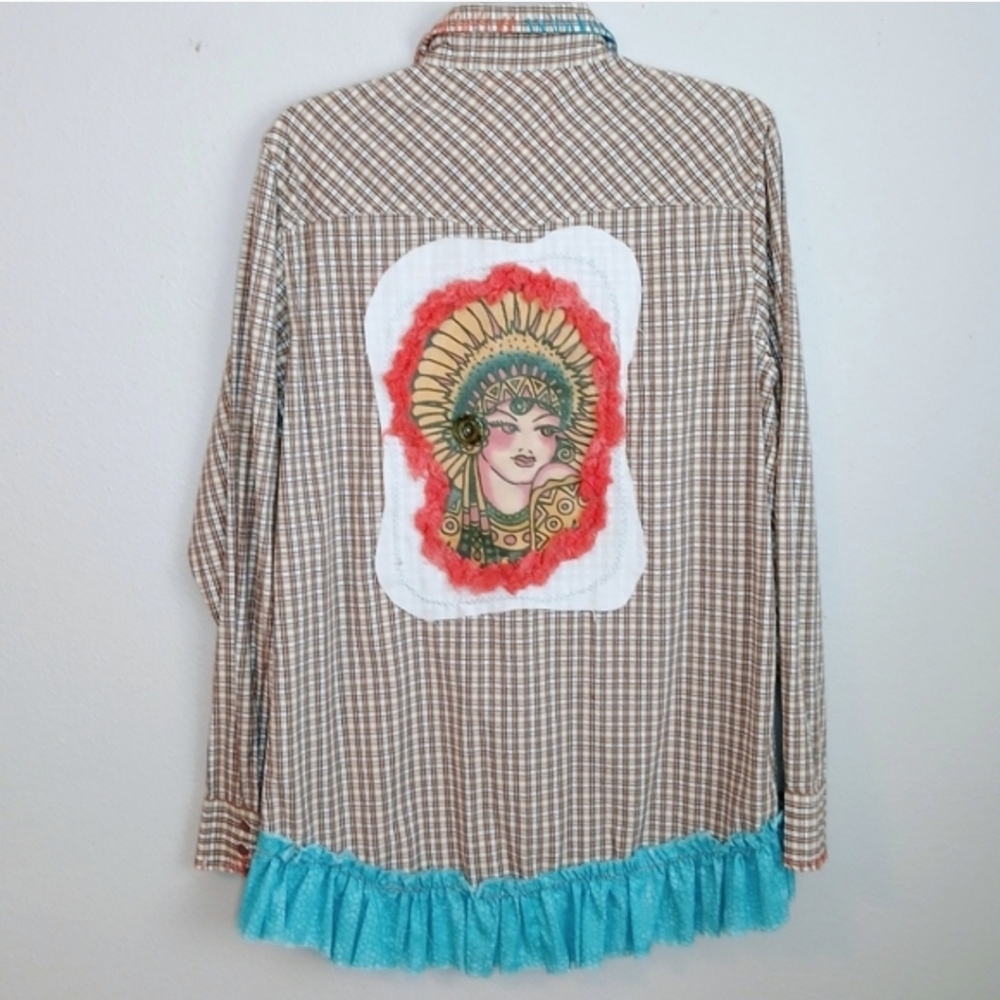 Upcycled Western Shirt Beautiful Native American Girl